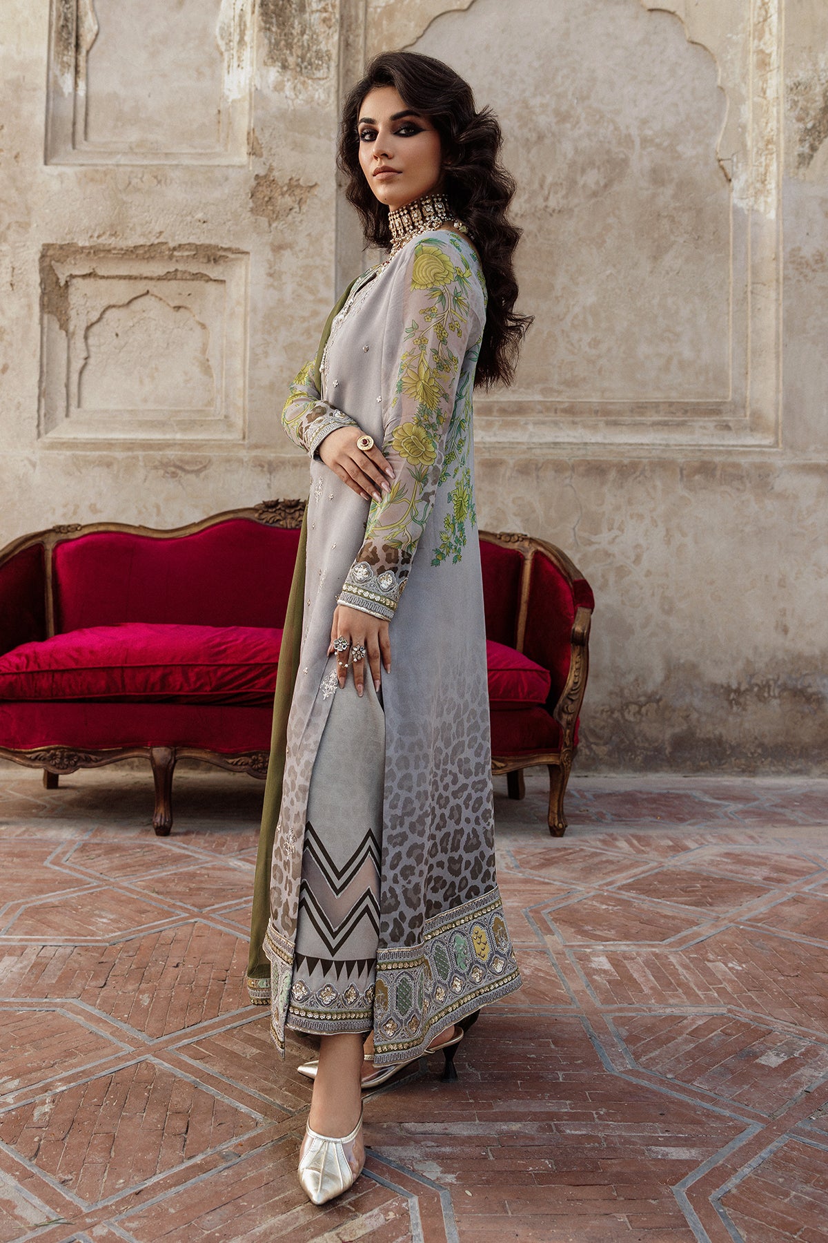 3-PC Stitched Embroidered Printed Chiffon Collection VSL6-12 - Image 2