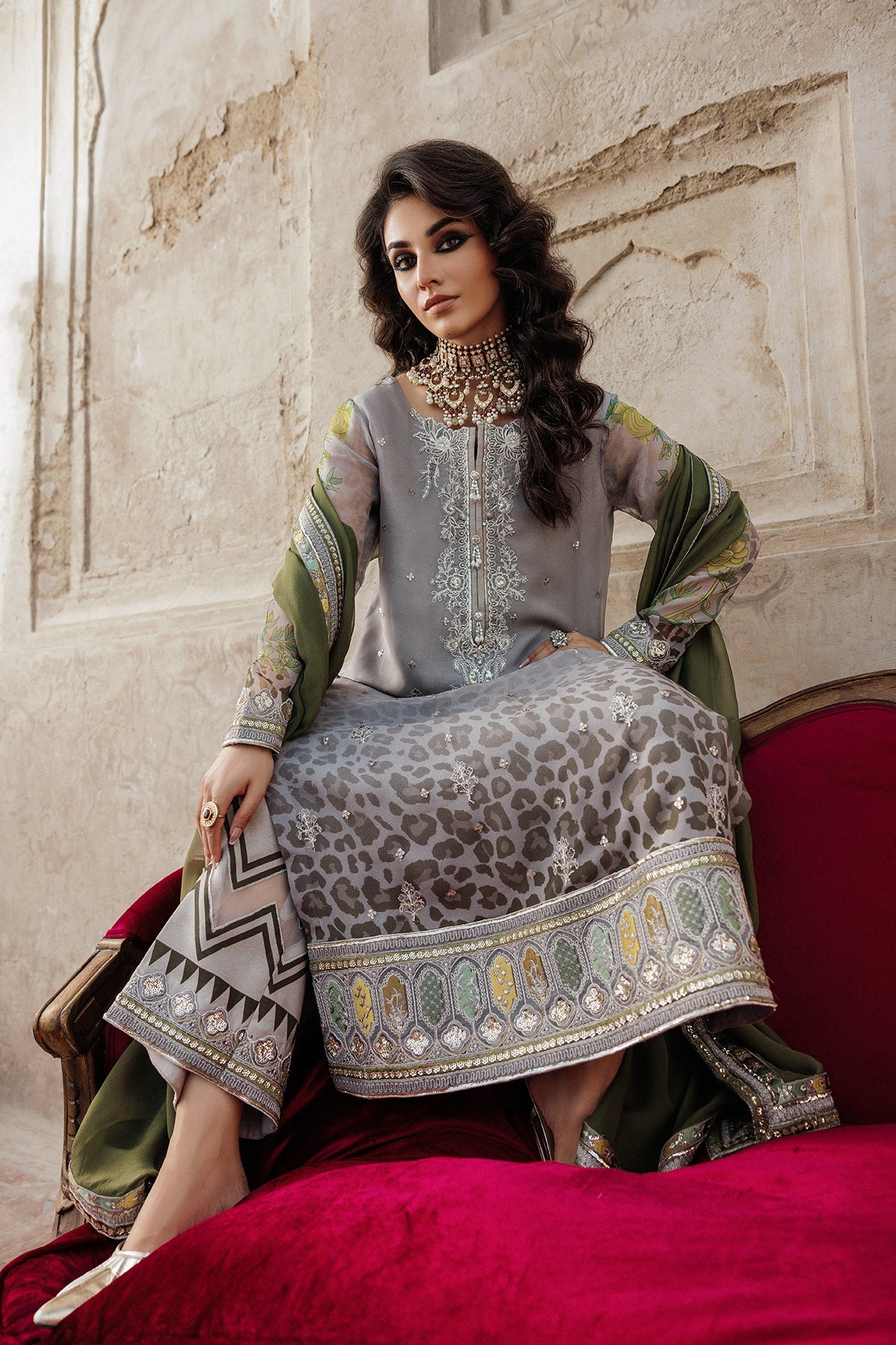 3-PC Stitched Embroidered Printed Chiffon Collection VSL6-12 - Image 4