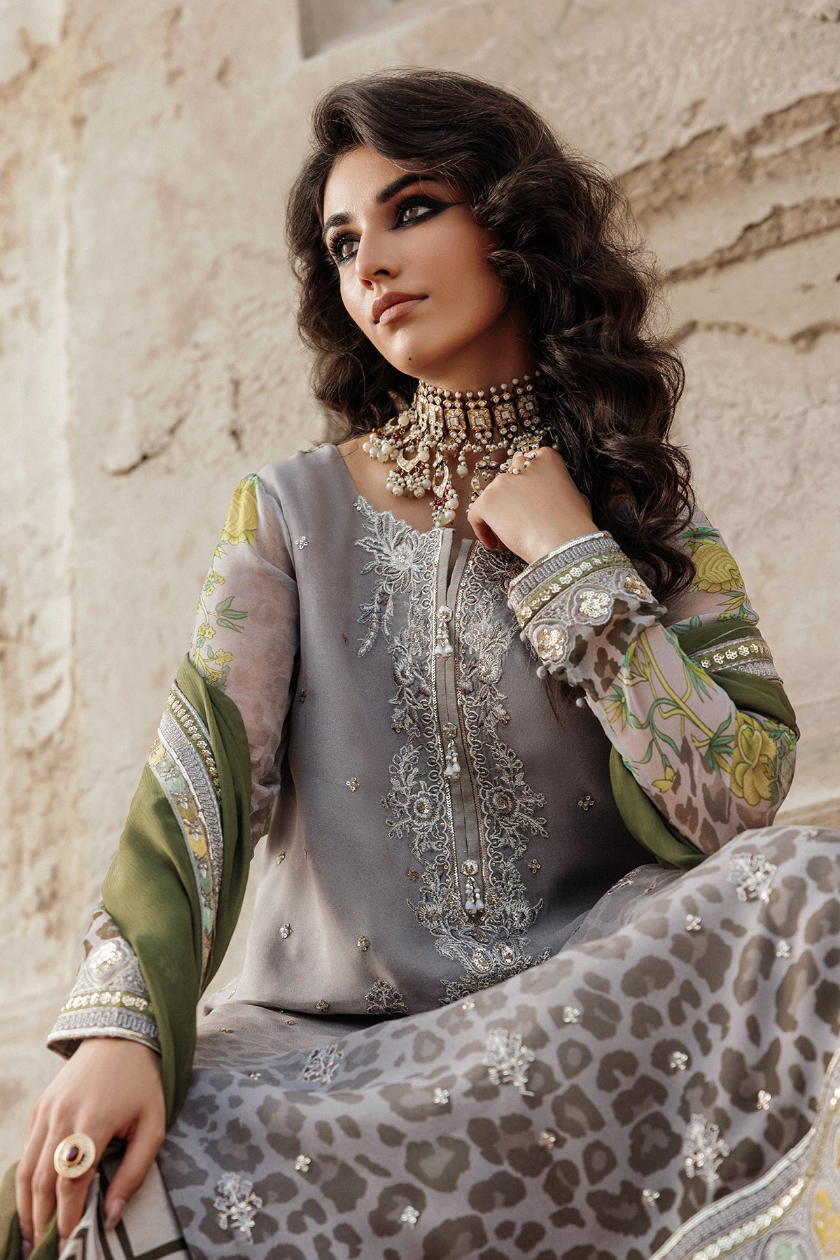 3-PC Stitched Embroidered Printed Chiffon Collection VSL6-12 - Image 5