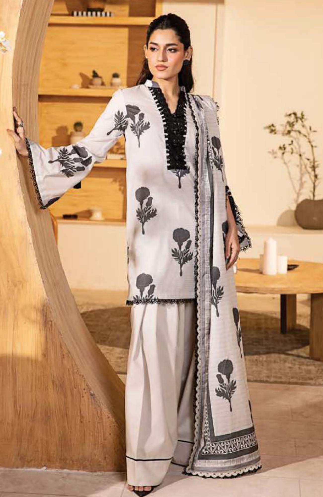 M Basic Elaheh By Maria B Unstitched Lawn Printed 3 Piece Suit - MBSCELPL010