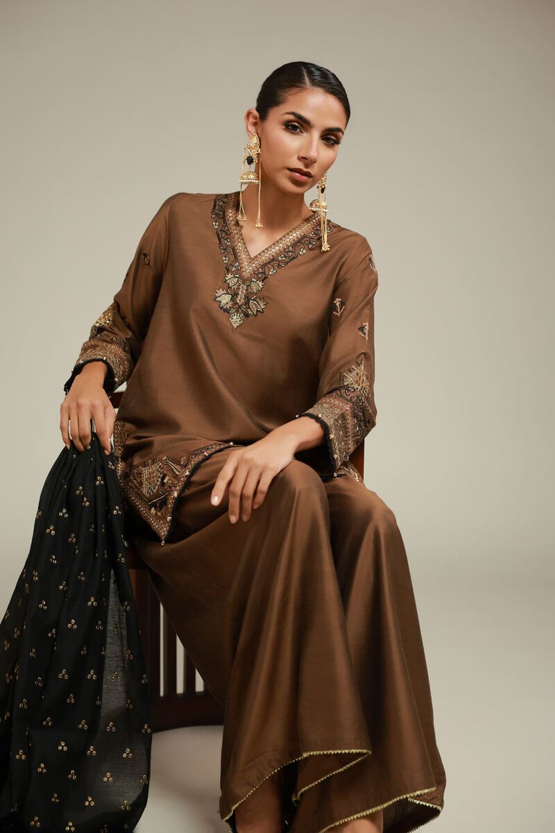 3 Piece Co-ord Set - Embroidered Raw Silk