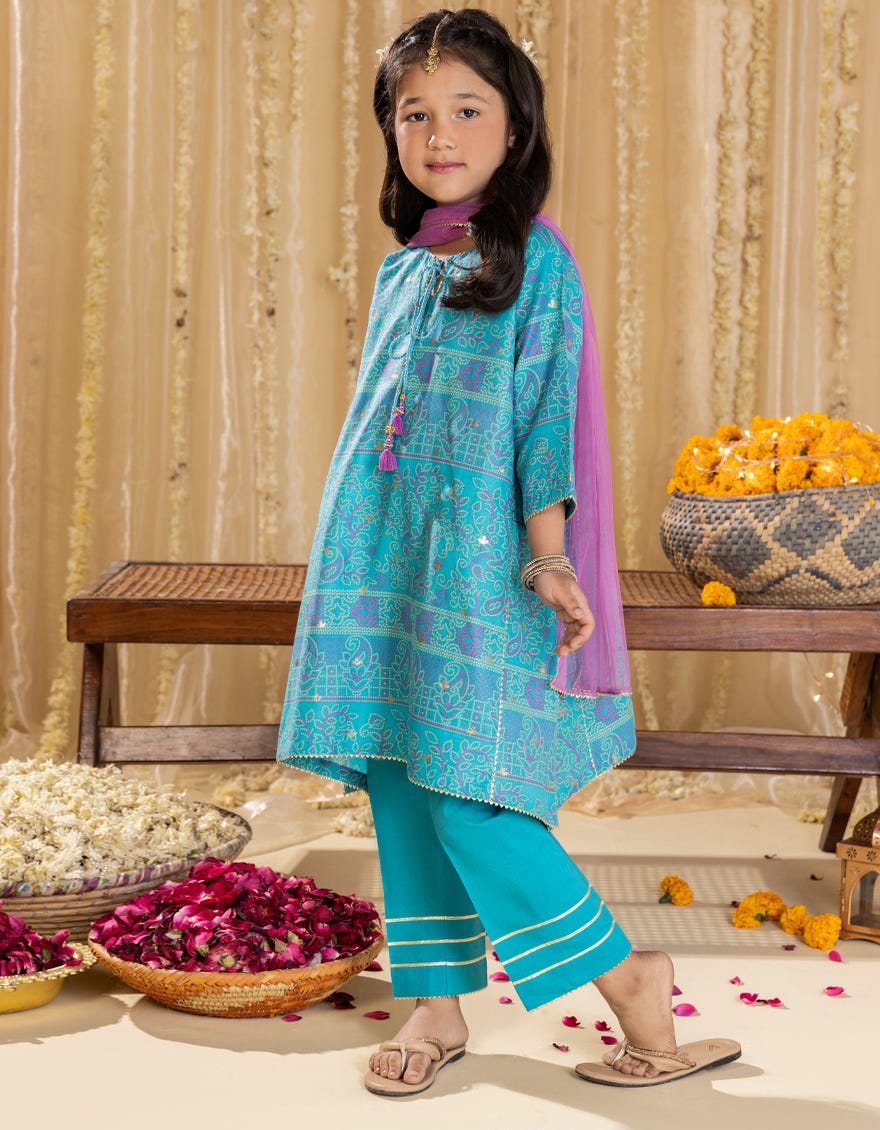 BLUE LAWN PRINTED 3PC