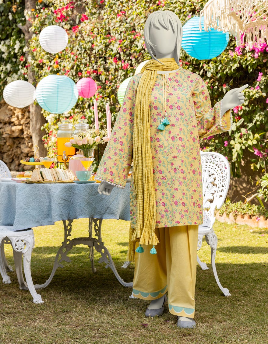 YELLOW LAWN PRINTED 3PC