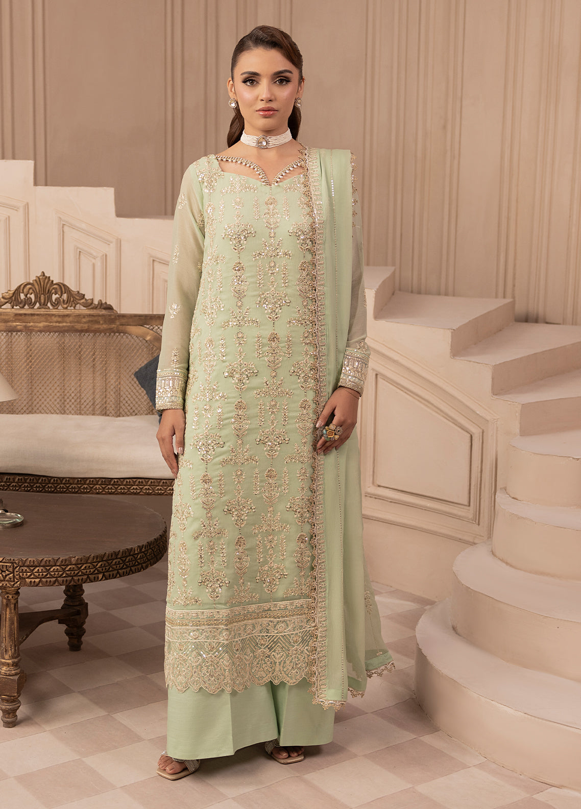 Sahane Elyssa Festive Chiffon 3-Piece Unstitched Suit CT-19004 Emera