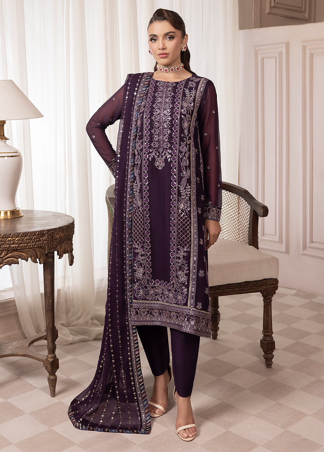 Sahane Elyssa Festive Chiffon 3-Piece Unstitched Suit CT-19006 Mure