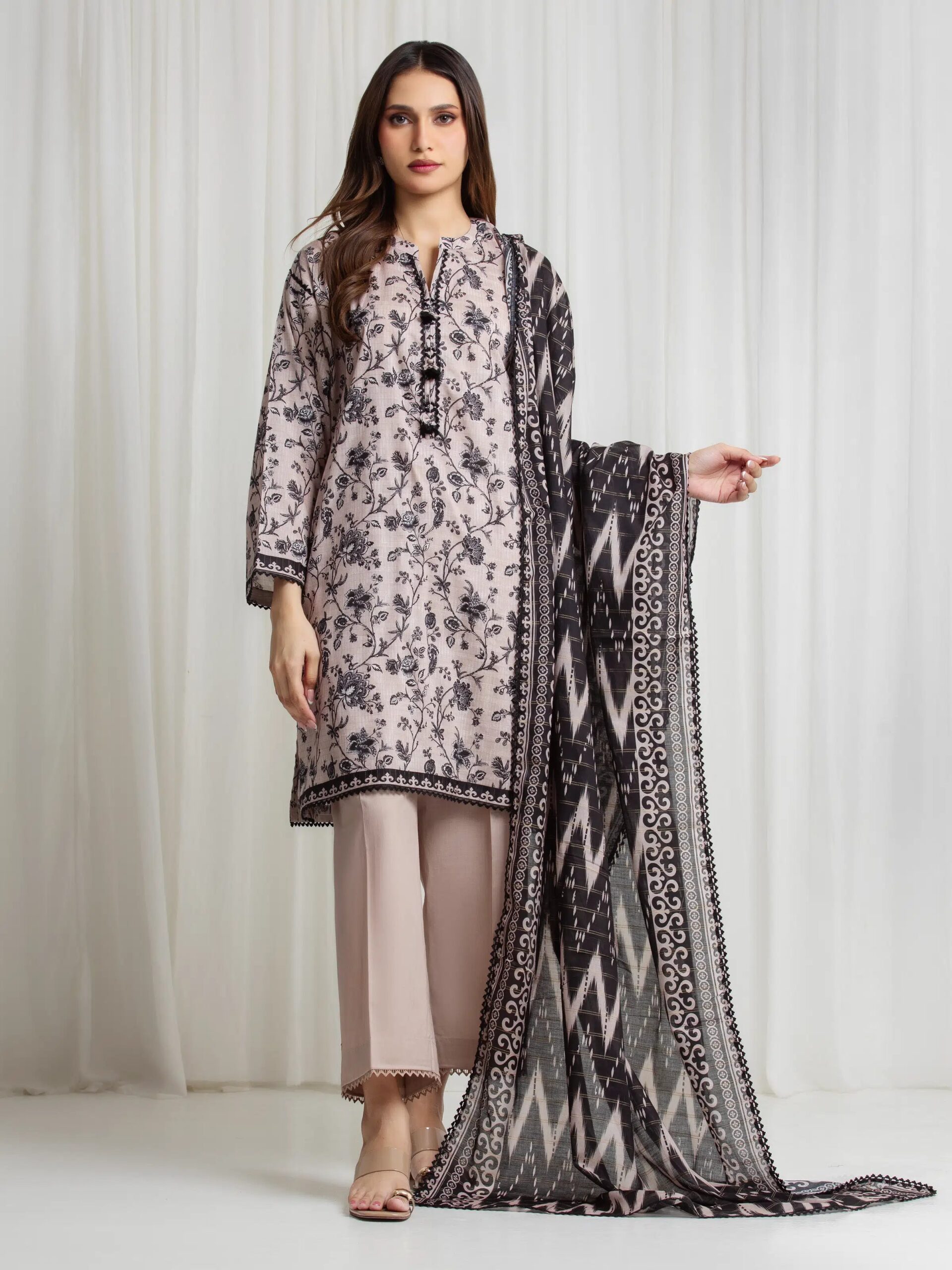 Eden Robe Printed Zari Lawn Unstitched 3-Piece Suit EWU6M6-107 Beige