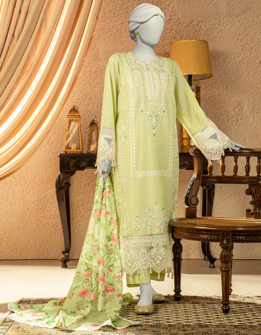 Junaid Jamshed Green Lawn Embroidered 3-Piece Unstitched