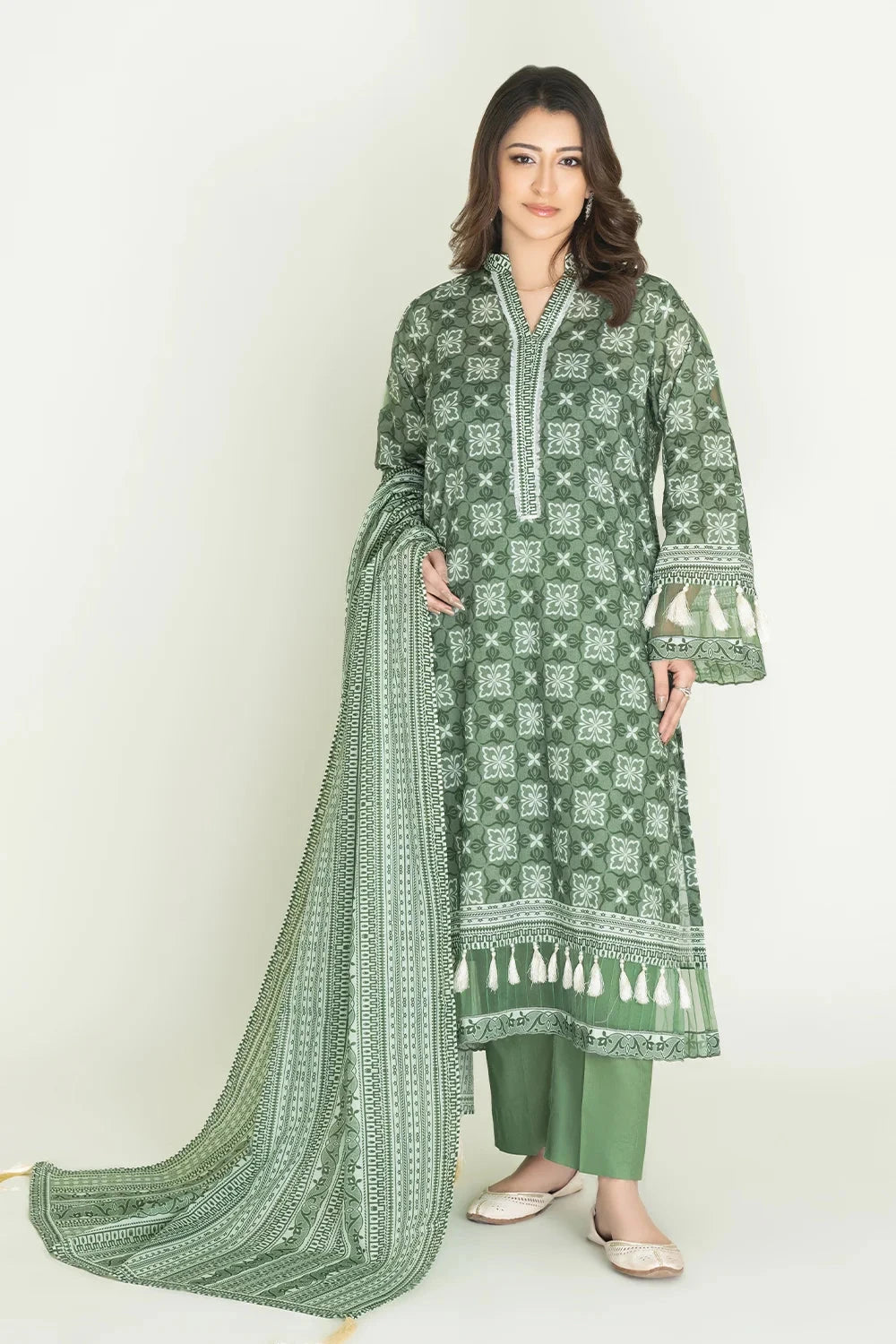 KHAS Stores Unstitched Printed Lawn 3-Piece Suit KLA-3741 Sage Green