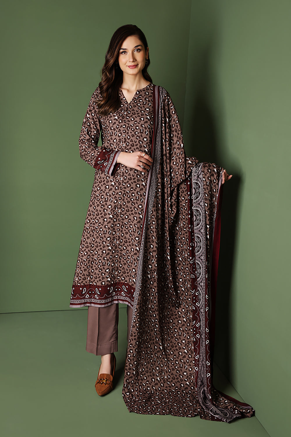 Nishat Linen Unstitched Printed Suit 42206119 - Animal Print Brown