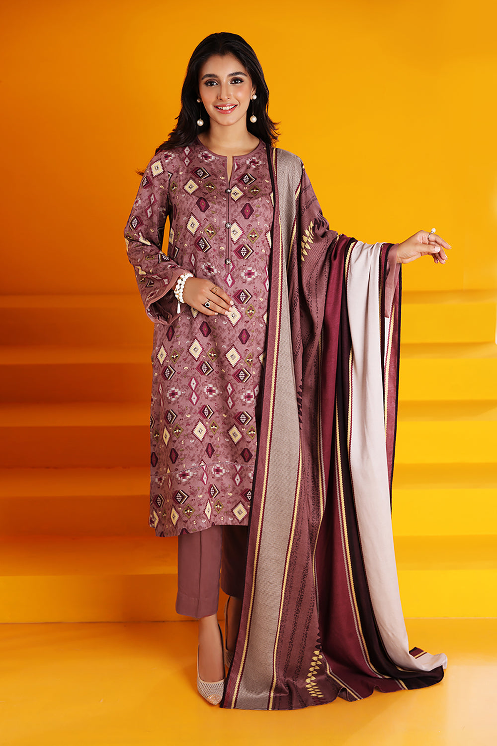 Nishat Linen Unstitched Printed Suit 42206126 - Rugs Patterns Dull Tea Pink