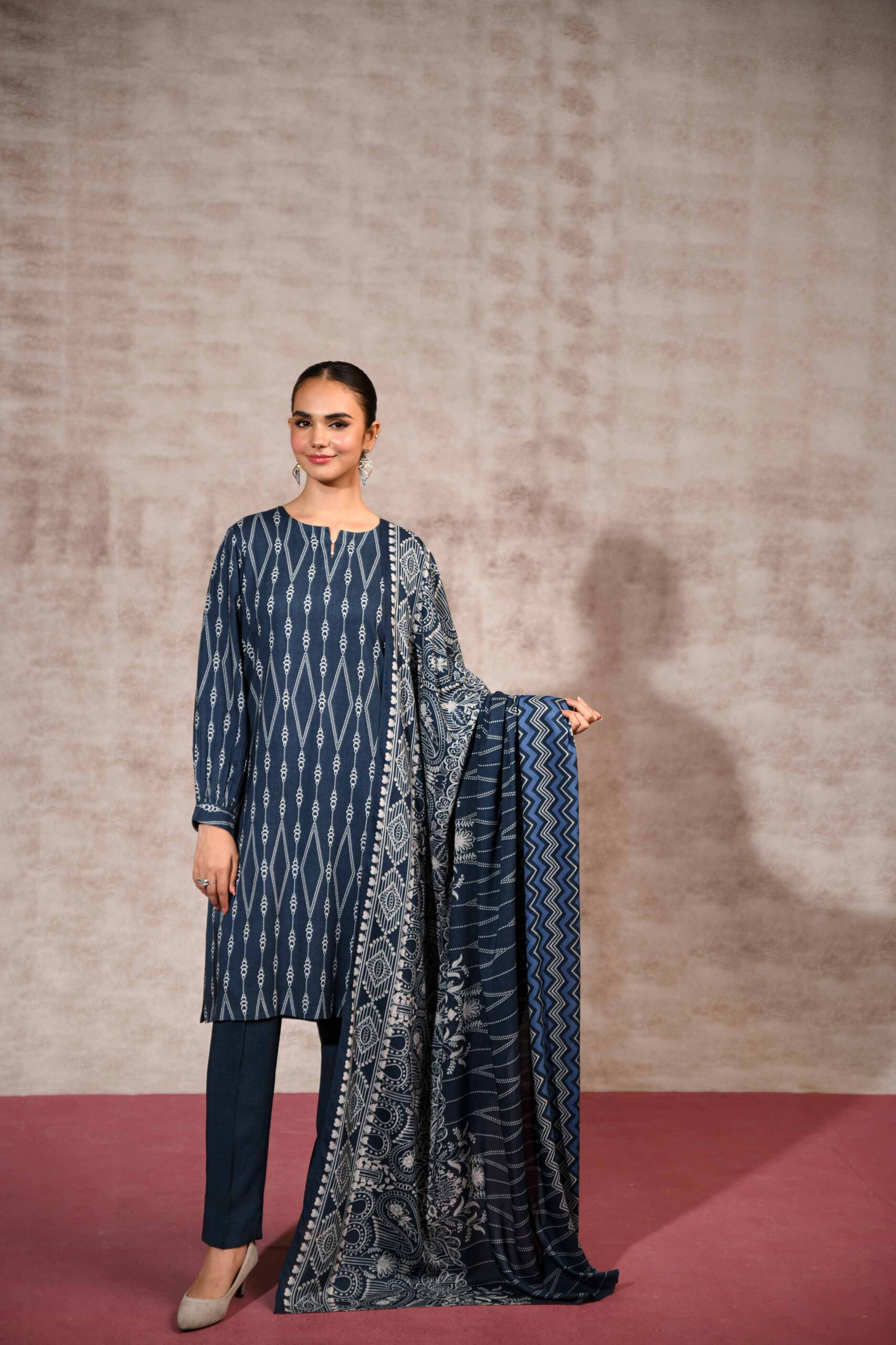 Nishat Linen Stitched 3-Piece 42303186 - Paisley Print Deep Blue