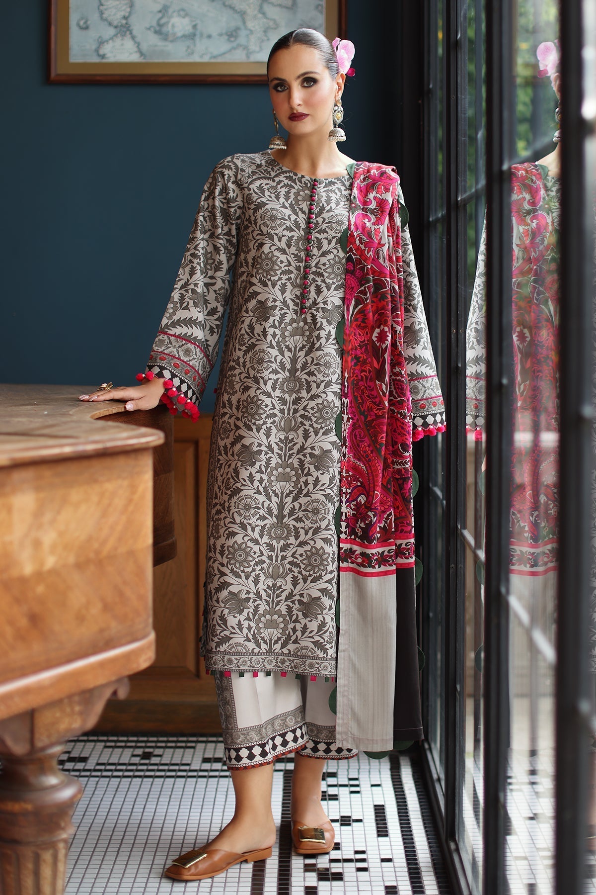 Charizma C-Prints Unstitched Linen 3-Piece CPW5-09 Grey