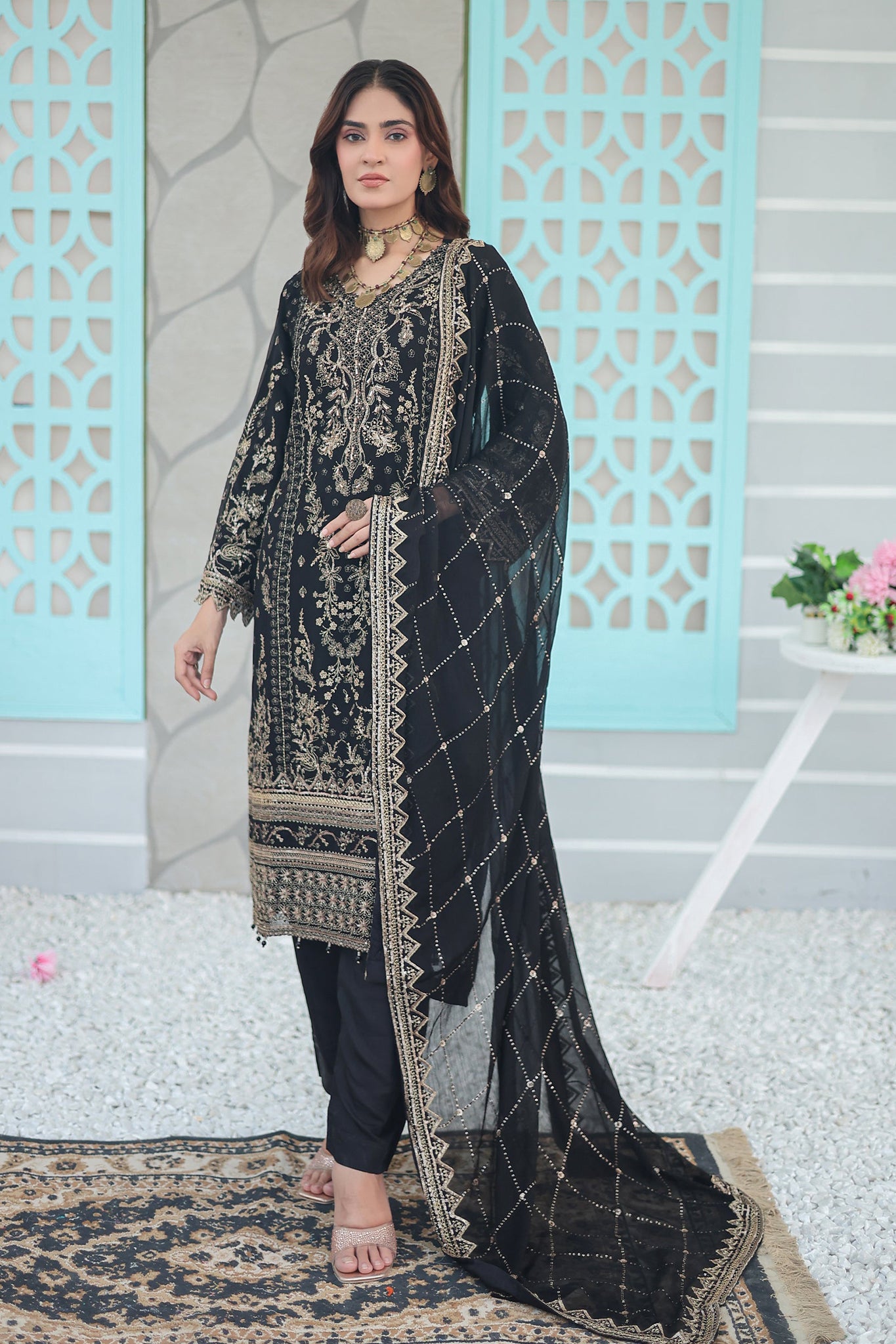 Azmeerah Inara Aurelia Semi-Stitched 3-Piece Chiffon Suit