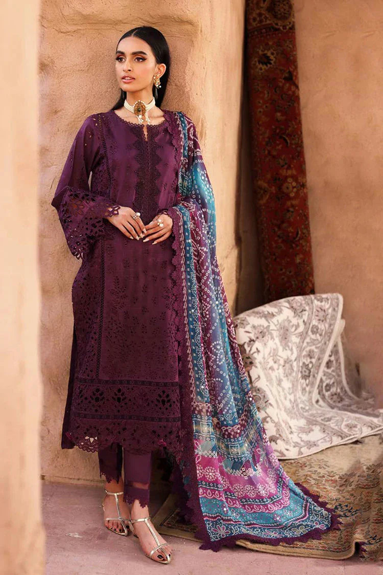 Nureh Bazaar Chikankari Lawn 3-Piece Unstitched NE-161 Plum