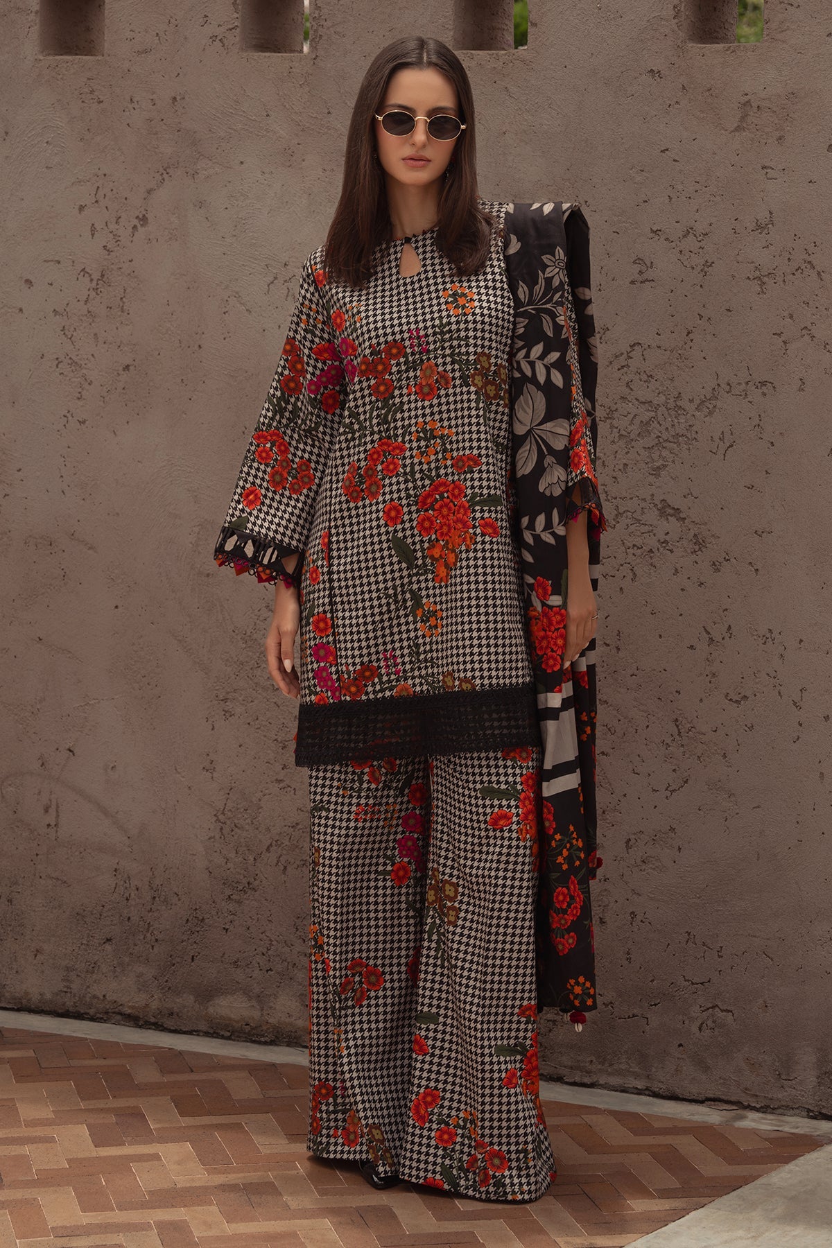 Charizma C-Prints Linen Unstitched Suit  Black and White