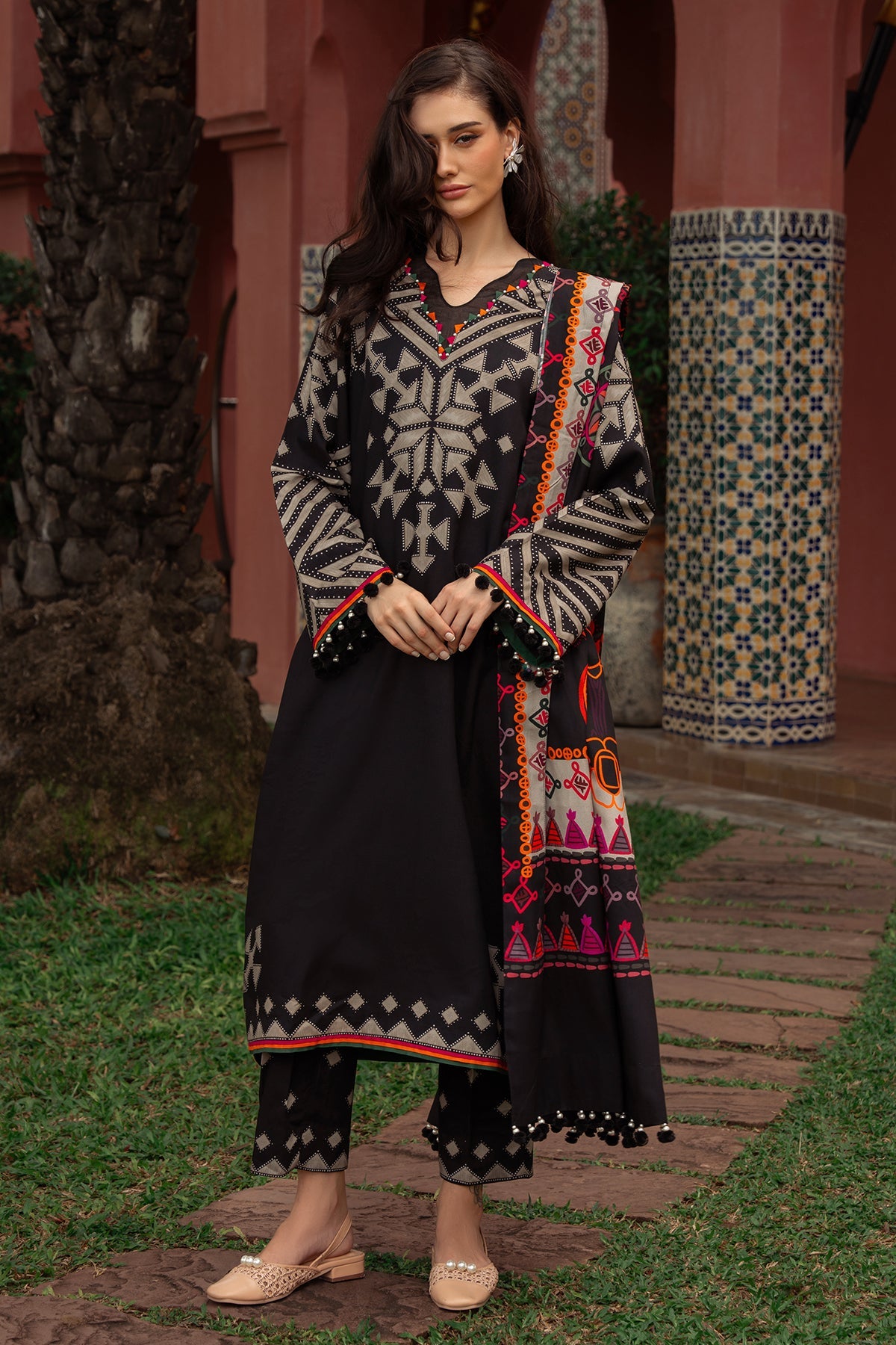 Charizma C-Prints Unstitched Linen 3-Piece CPW5-06 Black