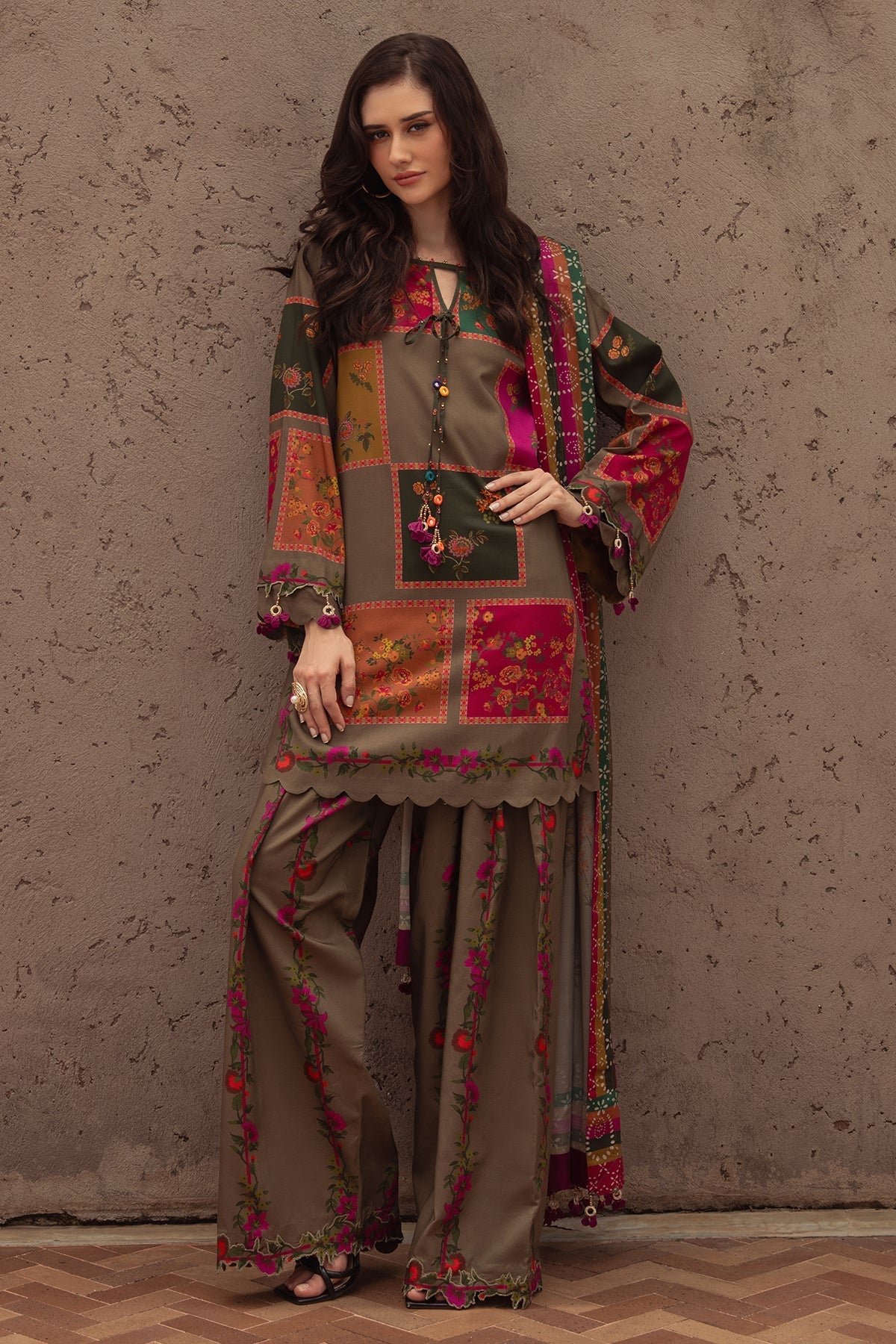 Charizma C-Prints Unstitched Linen 3-Piece CPW5-03 Brown