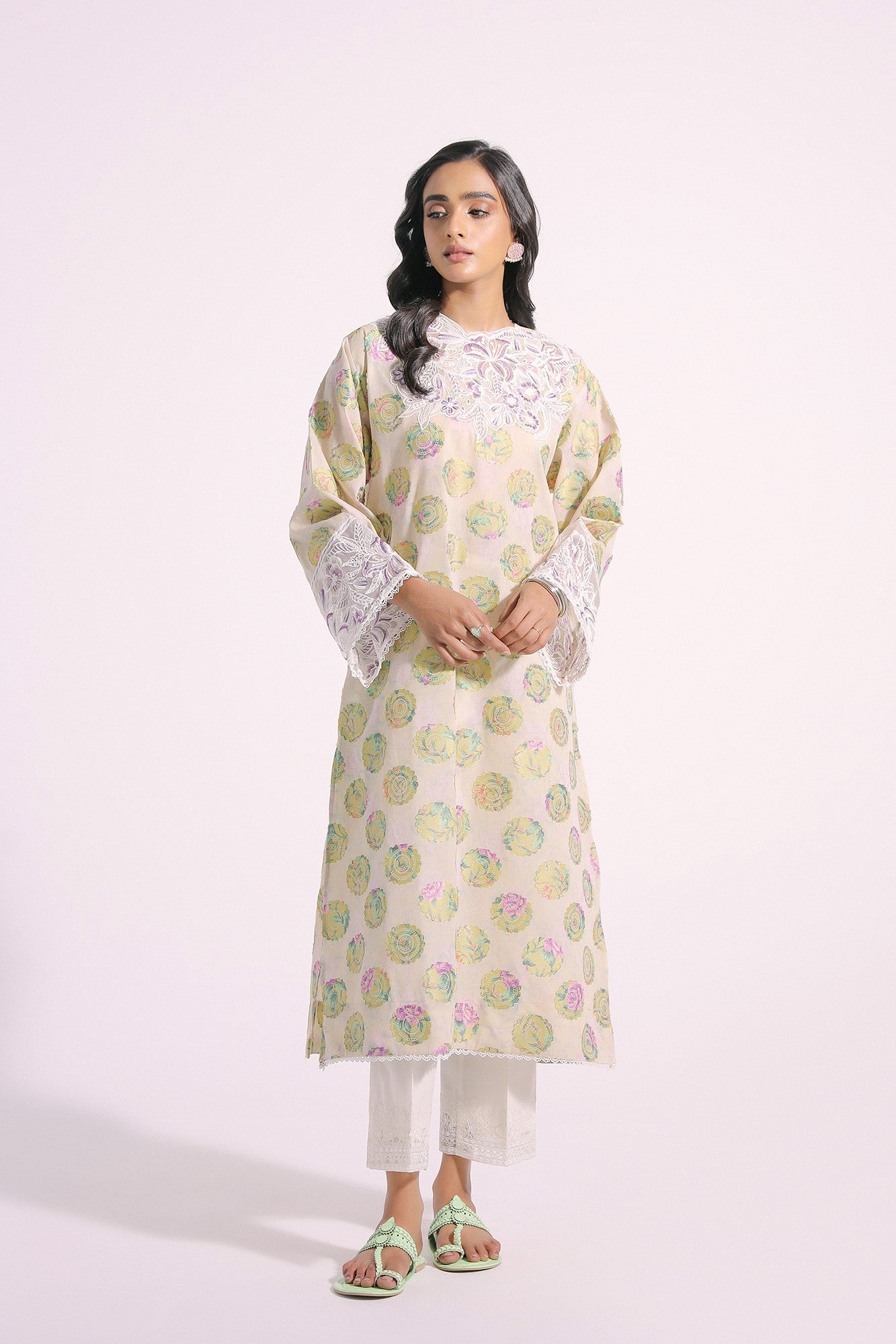 Ethnic Embroidered Brosha Jacquard Shirt E1544 - Yellow