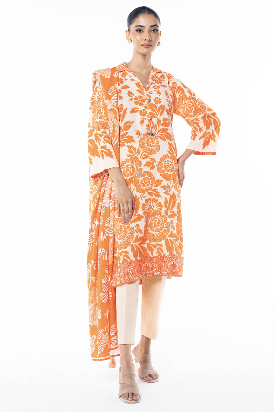 Alkaram Winter Orange Karandi Unstitched 3-Piece Suit