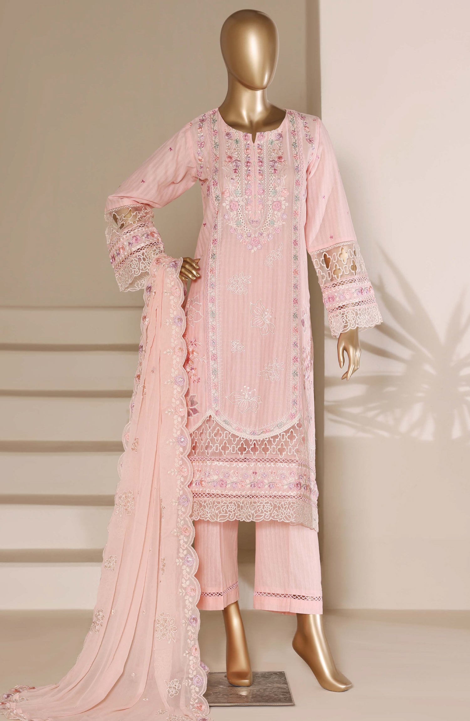 Sadabahar Embroidered Lawn Stitched 3 Piece Suit - Design-05 - SBD26SLB - Pink - Luxury Collection
