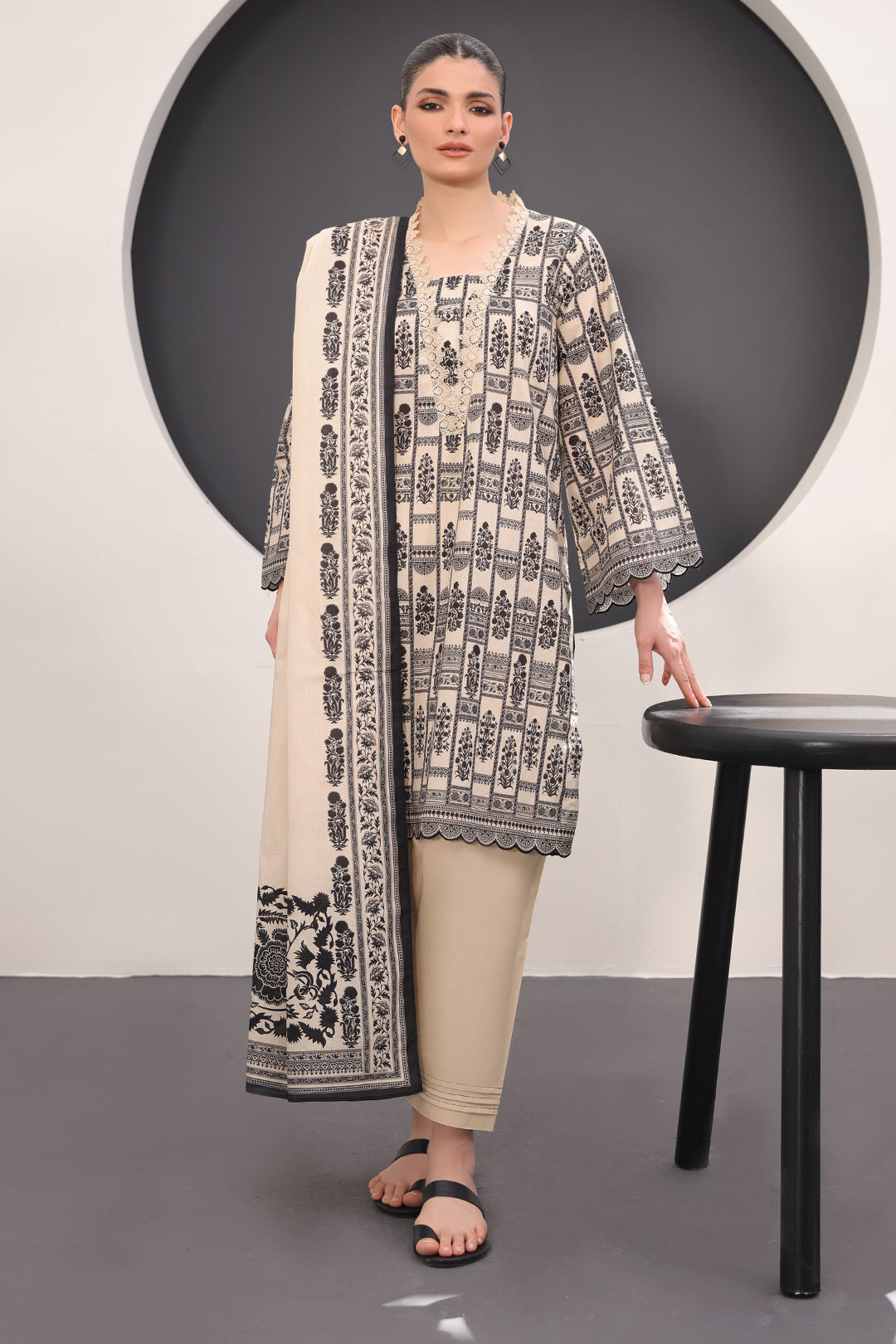 Zellbury Monochrome Printed Lawn Unstitched 3-Piece Suit