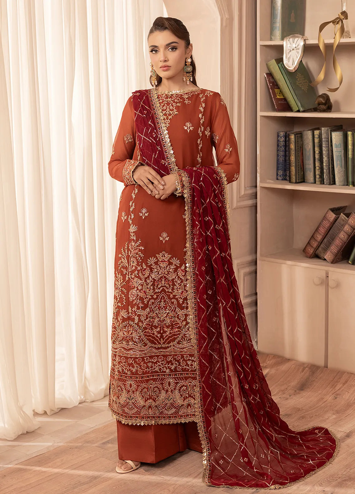 Sahane Elyssa Embroidered Chiffon 3-Piece Unstitched Suit CT-19007 Dune