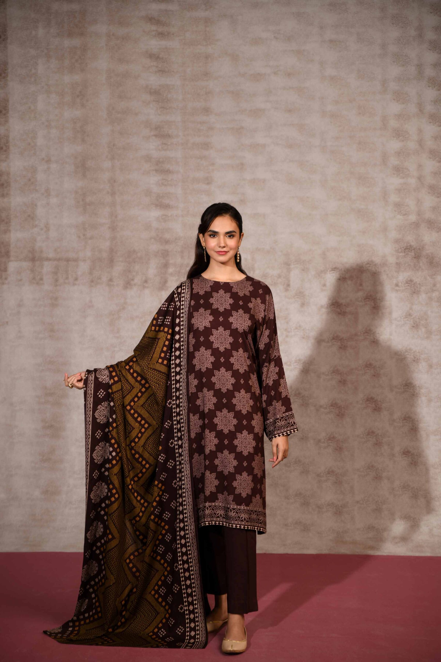 Nishat Linen Stitched 3-Piece 42303183 - Chunri Print Brown