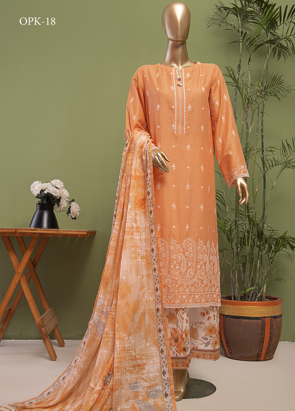 HZ Textile Oriental Embroidered Lawn 3-Piece Unstitched HZ25O-OPK-18 Peach