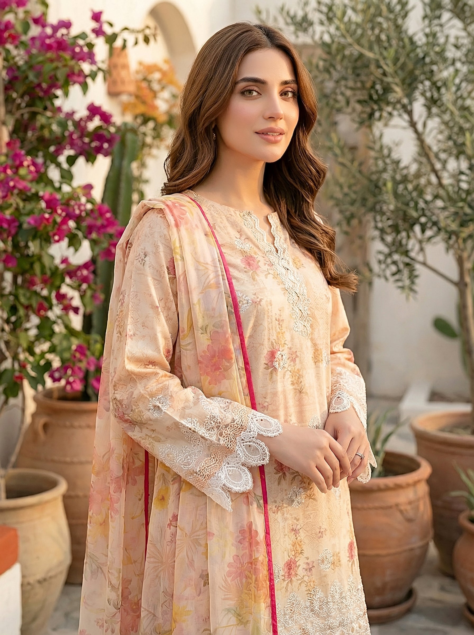 03 Piece Unstitched Printed Embroidered with Printed Lawn Dupatta - Image 4
